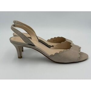 Pelle Moda Benet-SH Dark Taupe Shimmer Suede Scalloped Slingback Heels 7.5M